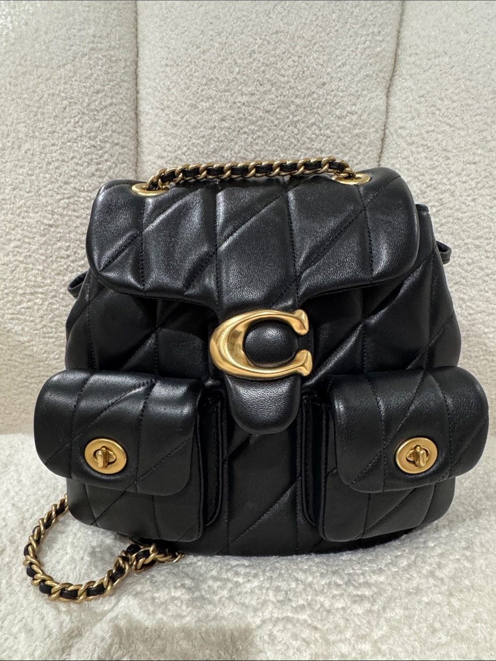 Black Quilted Coach backpack Bag with Gold Hardware